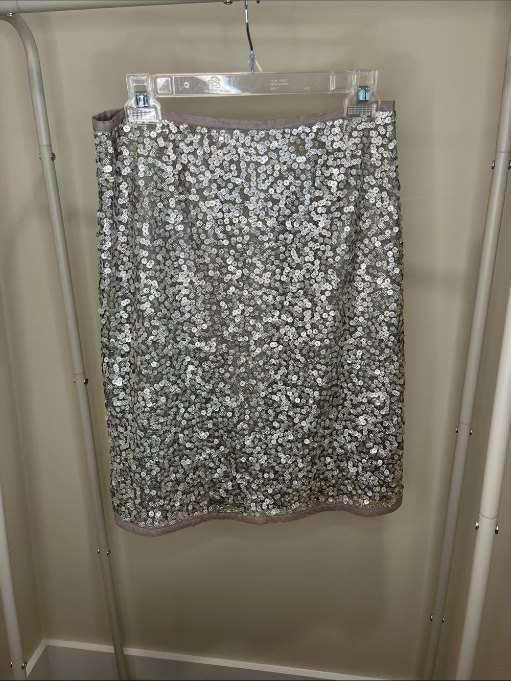 Teri Jon Silver Sequin Pencil Skirt